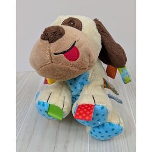 Taggies Puppy Dog Baby Plush Cream Tan Brown Blue Spotted  Rattle